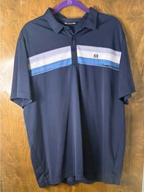 Travis Mathew Navy Stripe Performance Polo/Progressive Patch